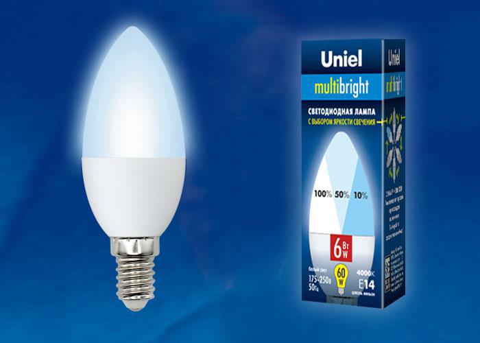 Лампа Uniel Multibright LED-C37- 6W/NW/E14/FR/MB  PLM11WH  UL-00002374