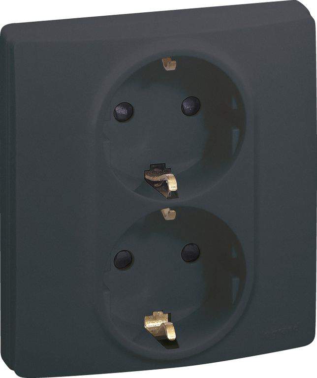 Розетка Etika двойная с/з со шторками антрацит  672633