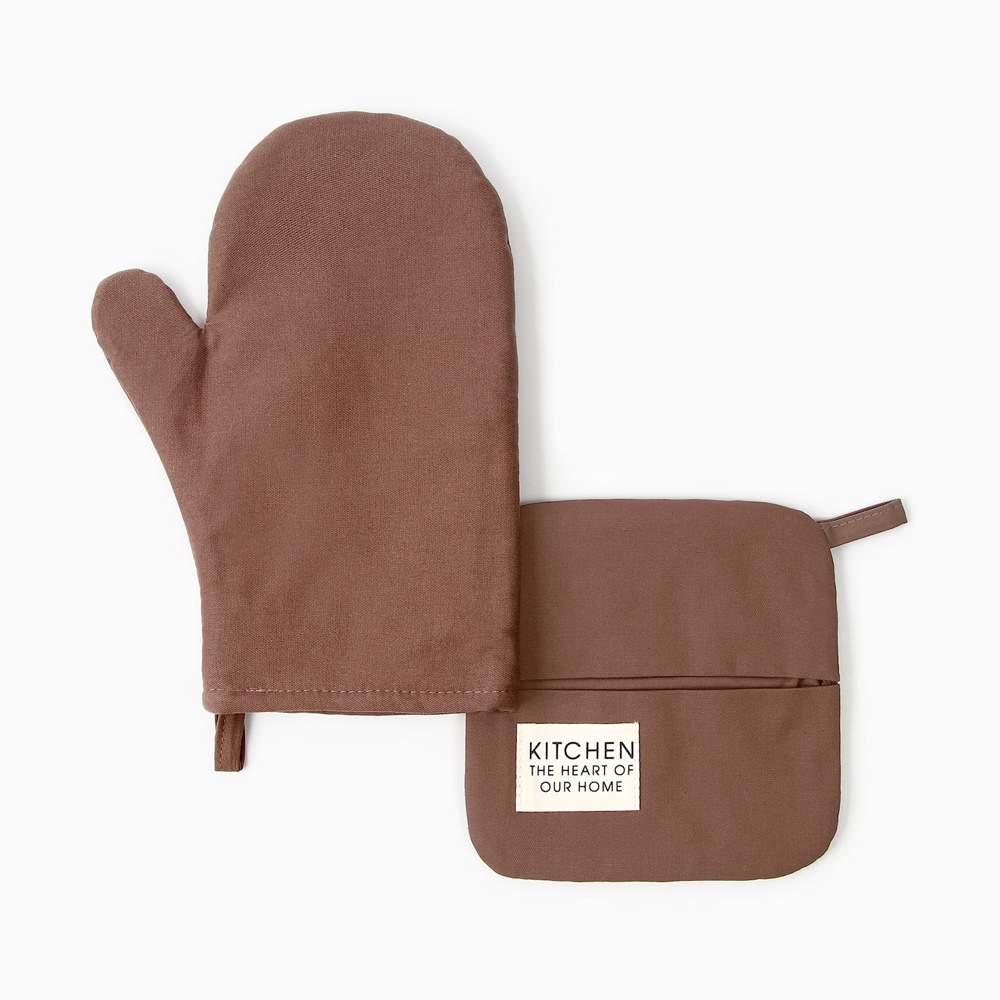 ЭТЕЛЬ Kitchen Набор кухонный (варежка 18х29см,прихватка 19х19см) коричн. саржа,100% хлопок 7866008