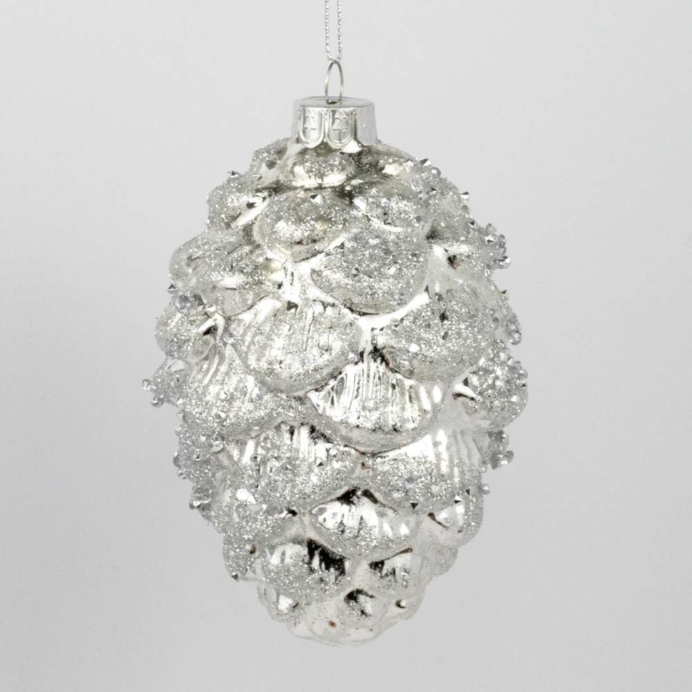 DECOLINE Игрушка елочная Шишка AX25-AZA-023/3 серебро 12х8см (стекло) 