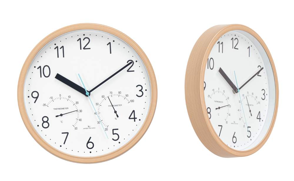 LA MER Часы GD365-1 желтый 310x310x45мм плавный ход с гигрометром и термометром пластик 
