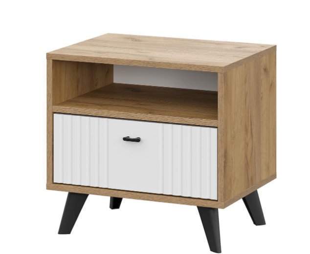 Милан Тумба прикроватная  дуб золотой/белый матовый