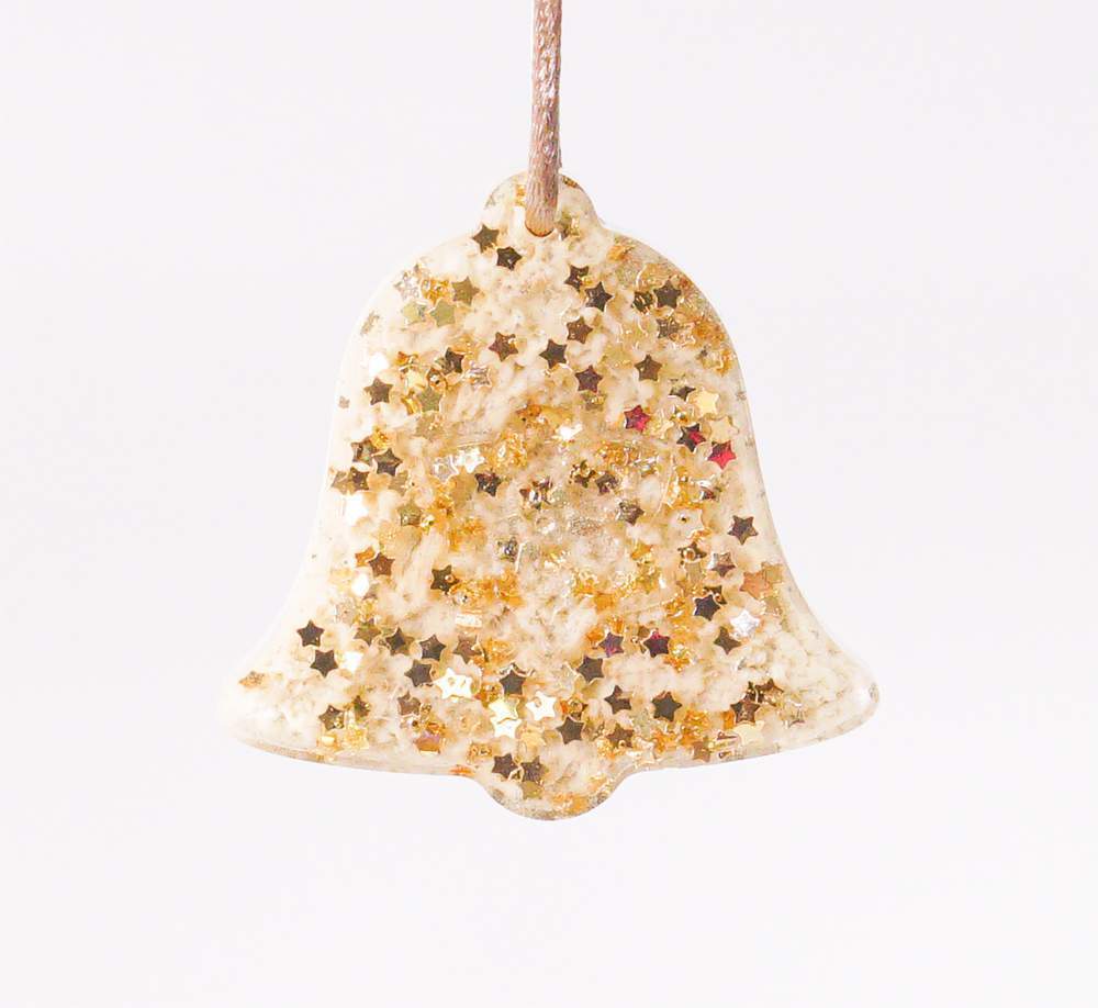 Украшение новогоднее КОЛОКОЛЬЧИК бежевая с золотом 6см