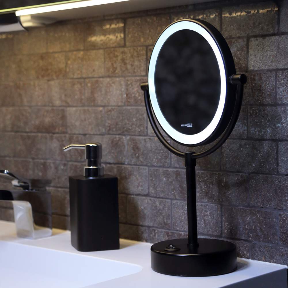 Зеркало Wasserkraft  К-1005Black с подсв. LED 3-х кратное увелич.