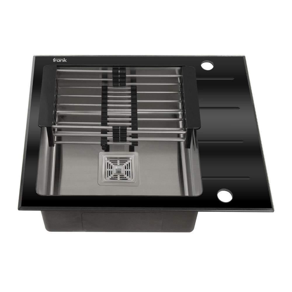 Мойка FRANK  PROFI врезная универс.60х50cм Черное стекло+нерж.сталь  9502