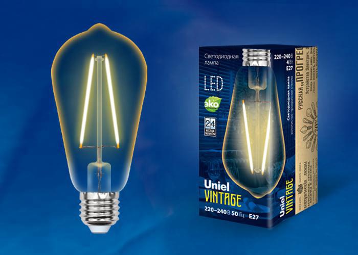 Лампа Uniel LED-ST64-4W/Golden/E27  GLV22GO  Vintage  UL-00000848