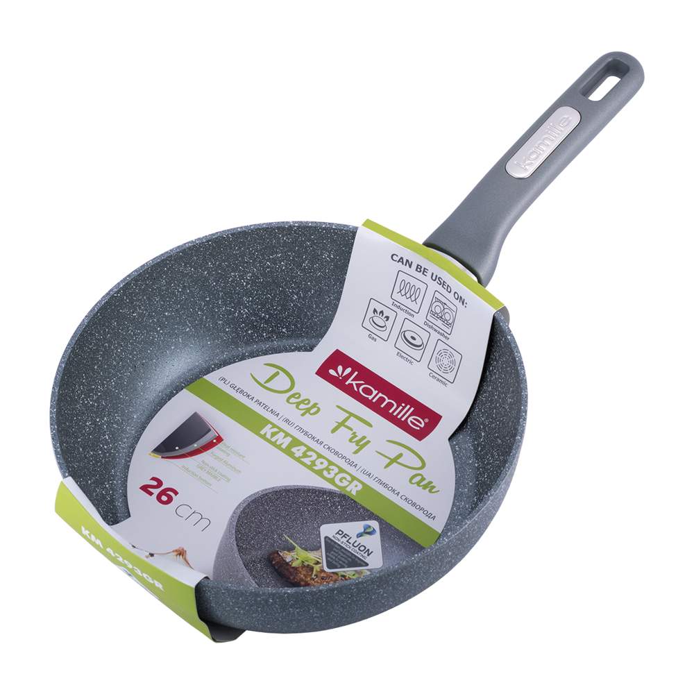 KAMILLE Сотейник 4293GR 26х8см литой аллюминий с АП покрытием 3-слойное мраморное Индукция