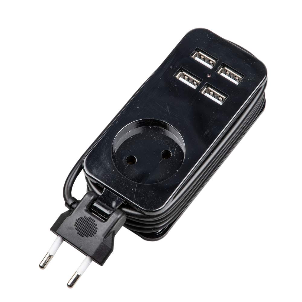 Удл. сер.Travel , шнур 1,5м 2гн , б/з 4USB(2,1A) S-CT2-1.5U  BLACK UL-00011135