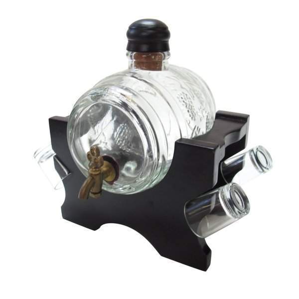 REMECO COLLECTION Бочонок 226819 с 4-мя стопками 1000мл на дер подставке L24 W18 H24см  