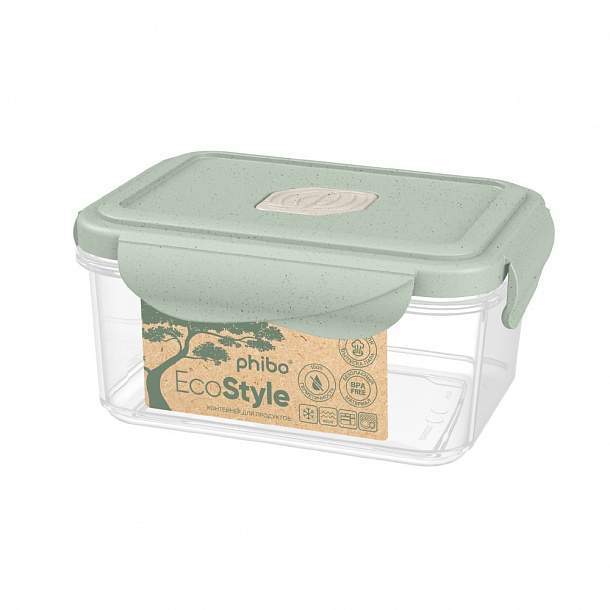 БЫТПЛАСТ Контейнер 433121236 Phibo Eco Style д/СВЧ 500мл с клапаном 140х108х70мм зеленый флэк 
