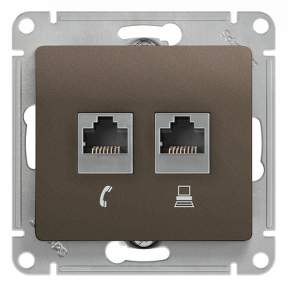 Розетка SE Glossa  Шоколад  RJ11 + RJ45  2-м СП комп.+ тлф  cat.5E  GSL000885