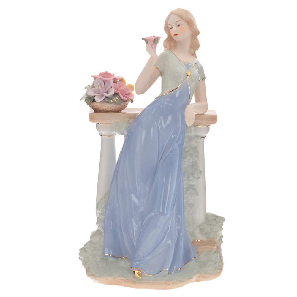 REMECO COLLECTION Статуэтка 795223 Девушка с цветком в синем платье фарфор 19х12,5х33,5см