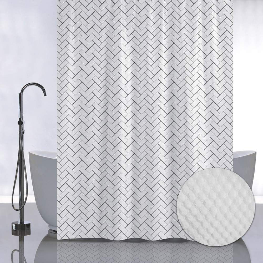 Штора д/ванной без колец 05-08 БЕЛЫЕ ПРЯМОУГОЛЬНИКИ Санакс