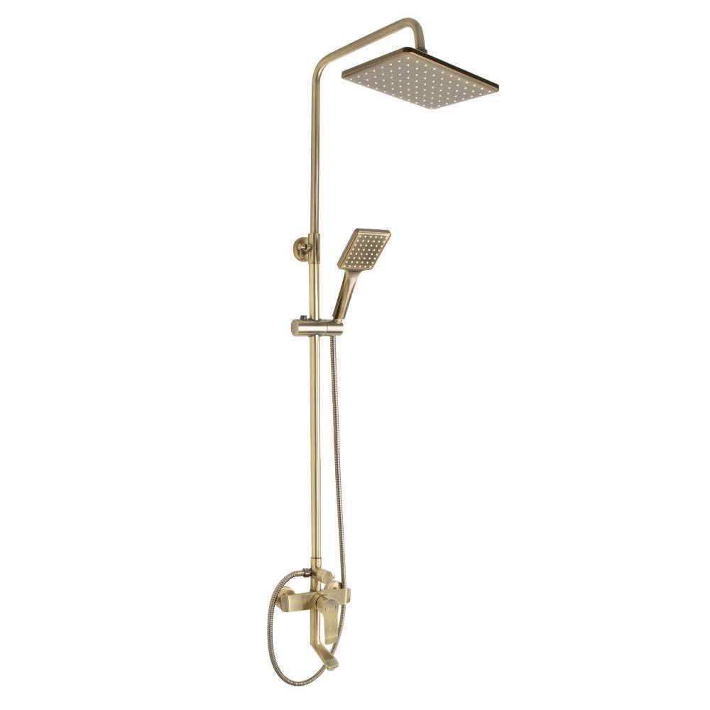 Смеситель+стойка душ.Тропический душ с 2 лейками GFmark 5075 состаренная Бронза