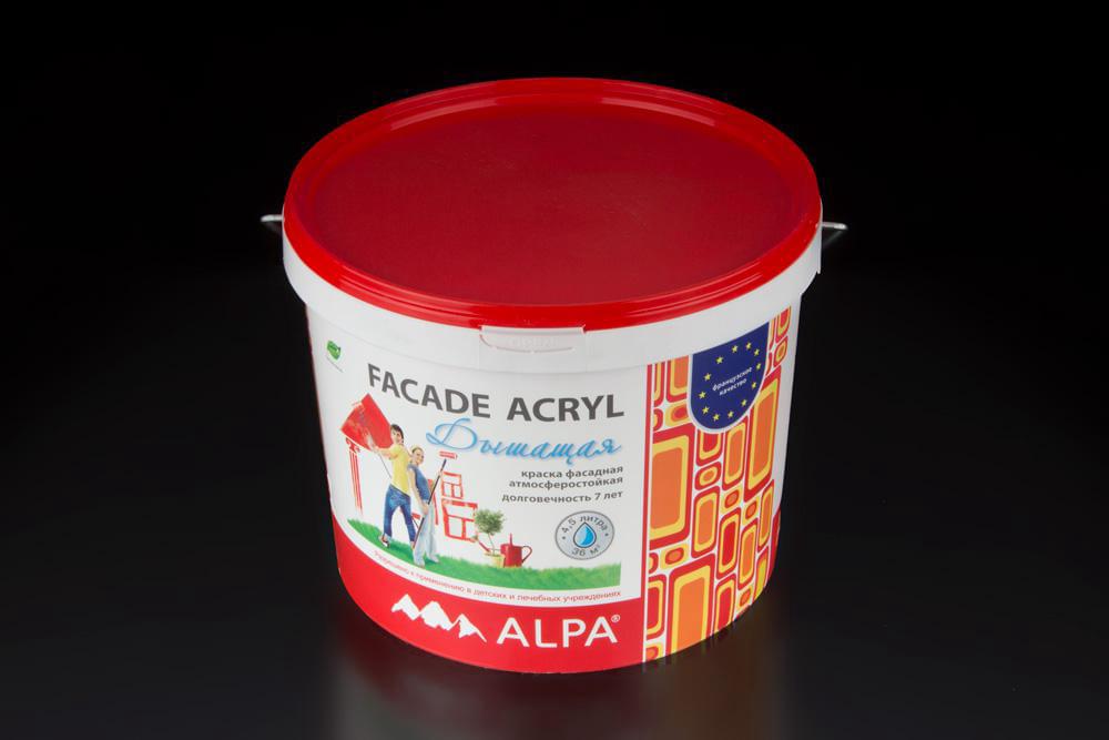 Краска Alpa FACADE ACRYL  белая  4,5л  DIY