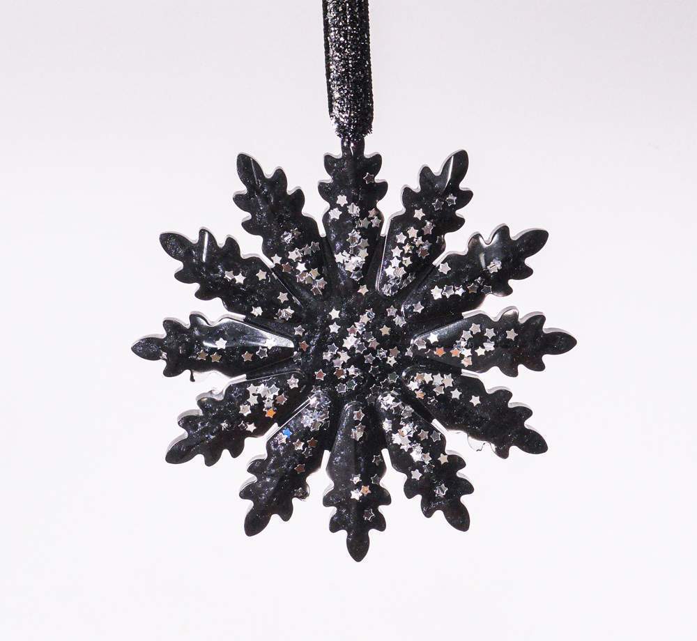 Украшение новогоднее СНЕЖИНКА 12 лучиков черная с серебром 11см