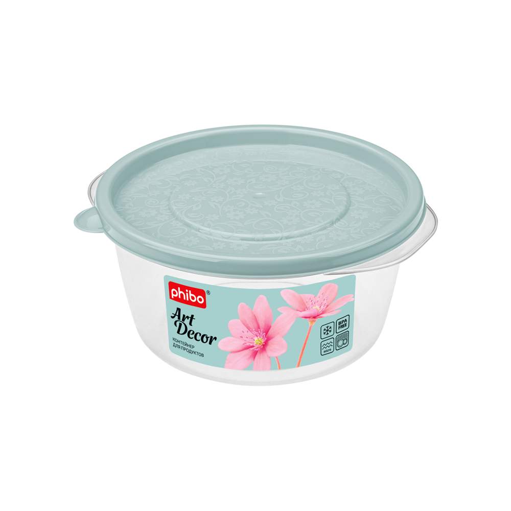 БЫТПЛАСТ Контейнер 4311517 Phibo Арт-декор д/СВЧ 750мл круглый 150×150×75мм св.голубой 
