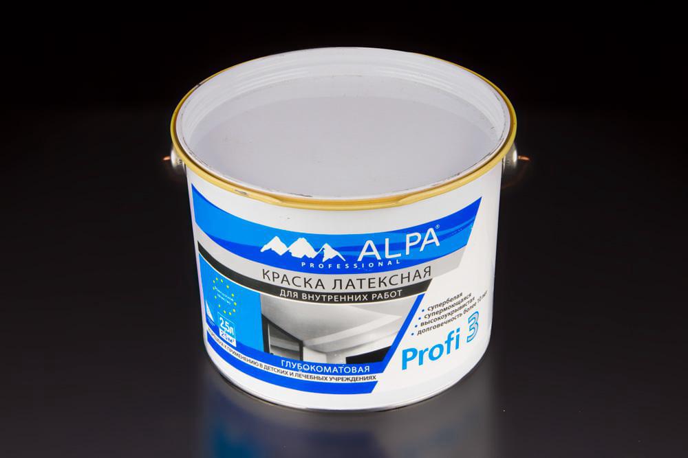 Краска Alpa Profi 3 латексная супермоющаяся супербелая 2,5л