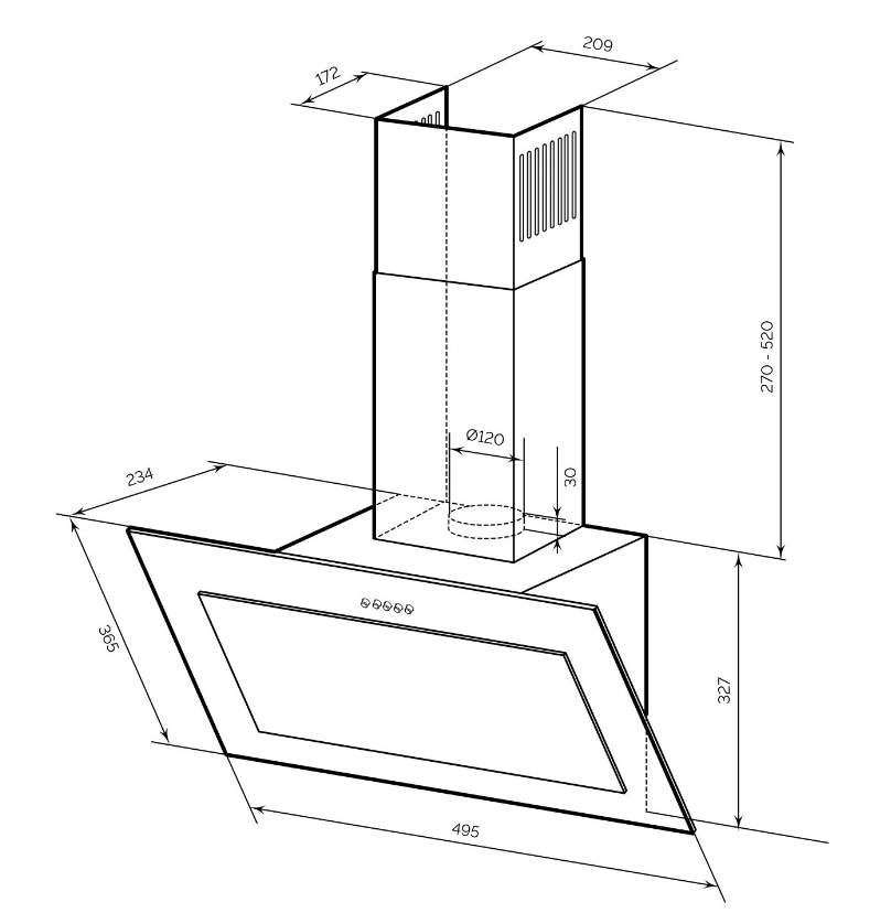 Кухонная вытяжка LEX MIO 500 WHITE 590м3/ч, 50х32,7х23,4 см, D 120мм