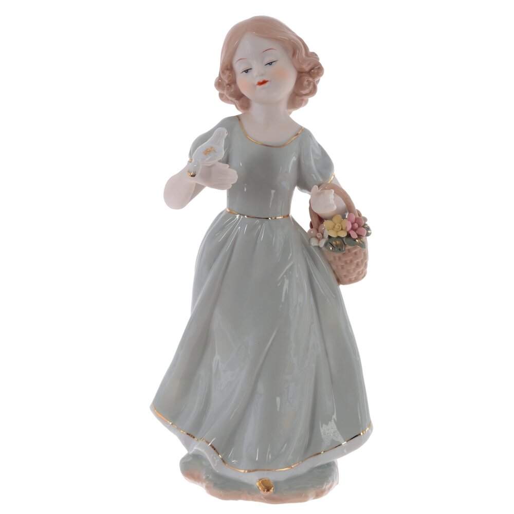 REMECO COLLECTION Статуэтка 804968 Девочка с птичкой в сером платье фарфор 15х13х31см