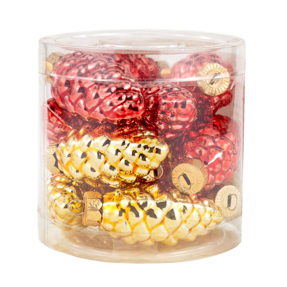 DECOLINE Набор украшений Шишки E17810-8 золото/красный 5см/12шт (стекло) 
