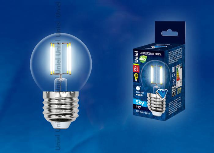 Лампа Uniel Sky LED-G45-6W/NW/E27/CL PLS02WH  UL-00001370