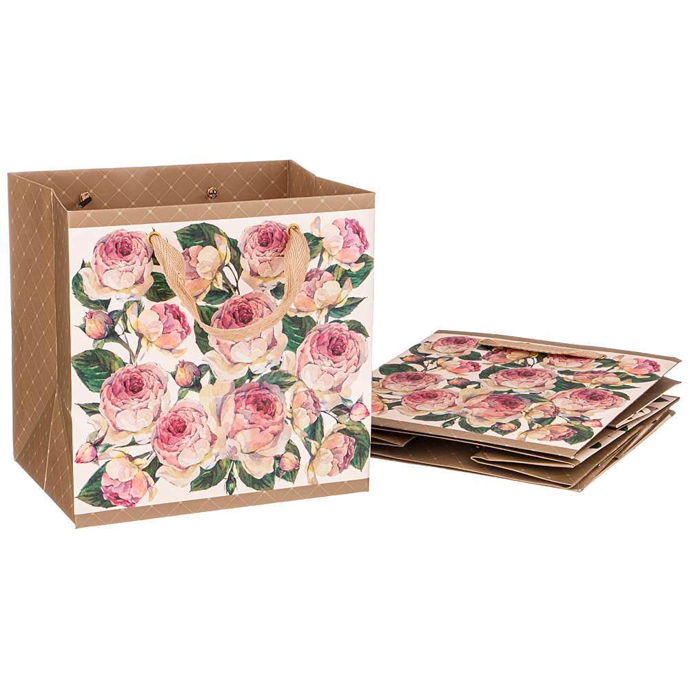 LEFARD Пакет подарочный 521-205 Винтаж Пионы 20*20*15см