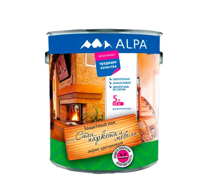 Лак акрил-уретановый д/стен,паркета и мебели Alpa полуматовый 5л(5,3кг)