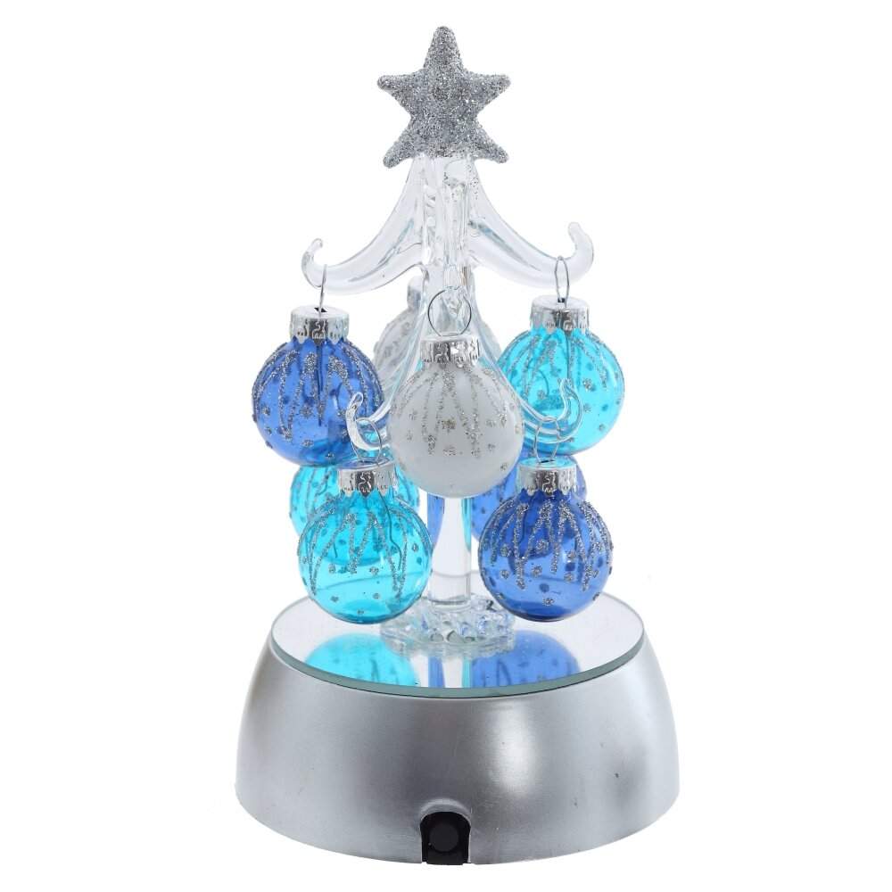 REMECO COLLECTION Ёлочка 823727 декоративная с шарами и подсветкой (3хАА) 8,5х8,5х15см (стекло)