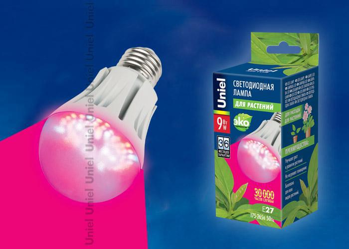 Лампа д/растений Uniel LED-A60-9W/SP/E27/CL ALM01WH светод.  09645