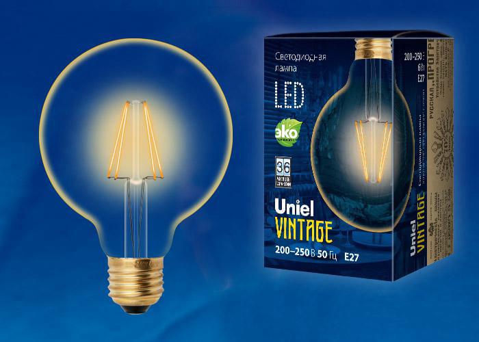 Лампа Uniel LED-G95-6W/Golden/E27  GLV21GO  Vintage UL-00002359