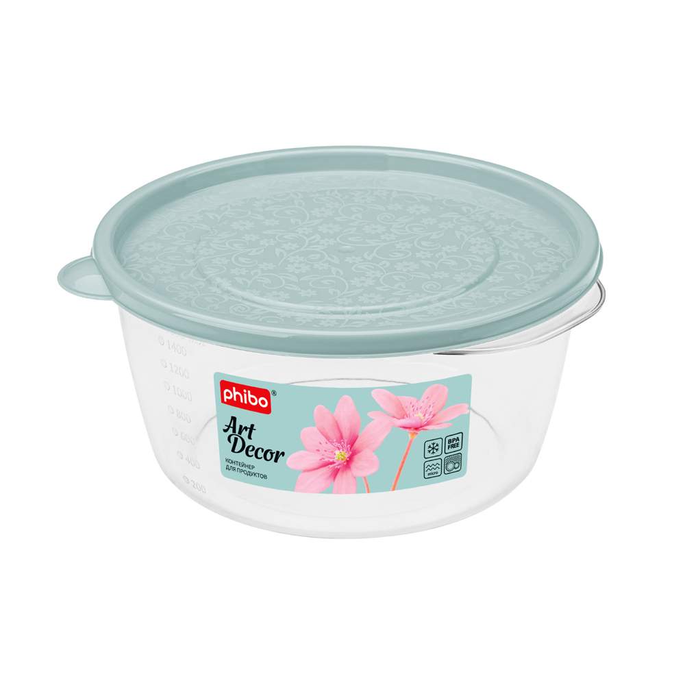 БЫТПЛАСТ Контейнер 4311476 Phibo Арт-декор д/СВЧ 1750мл круглый 175×175×90мм св.голубой 