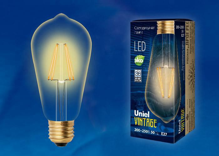 Лампа Uniel LED-ST64-5W/Golden/E27  GLV22GO  Vintage Форма Конус UL-00002360
