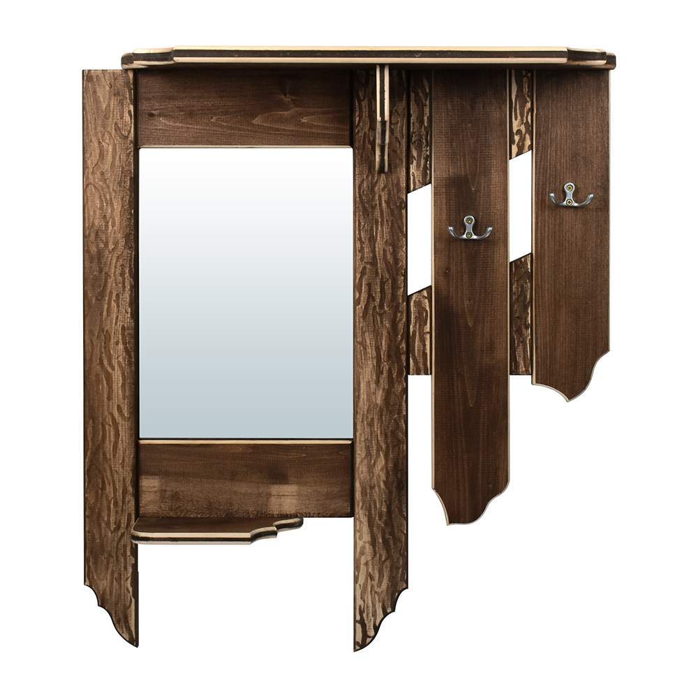 Зеркало с вешалкой и полкой  2 крючка, сост. 77*67*15см, липа   31238