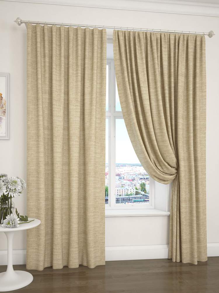 Штора  Портьерная  J805-02 Блэкаут "под лен"  200х260  бежевая (полиэстер)