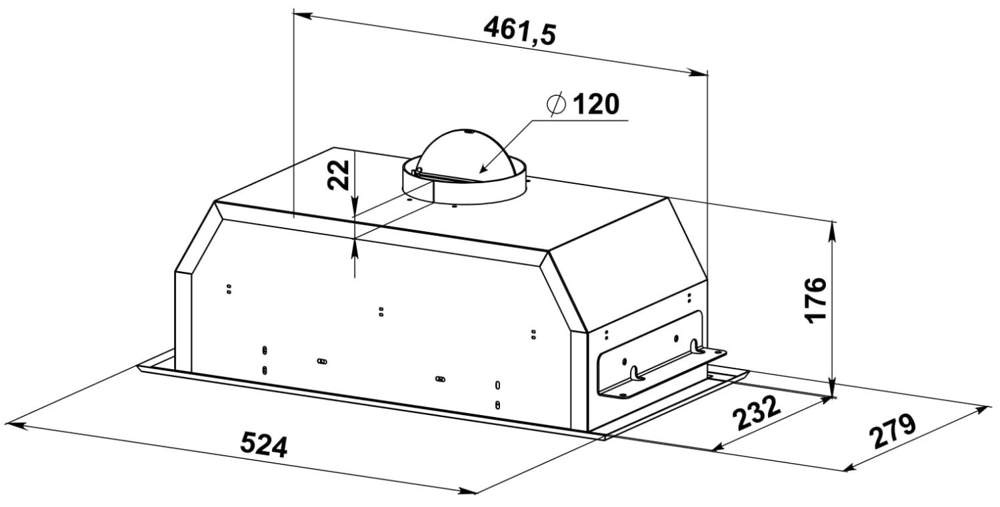 Kanzler полновстраиваемая вытяжка D 545 W 750 м3/ч D=120мм, 120Вт, двигатель 1, ур.шума 54-68 дБ