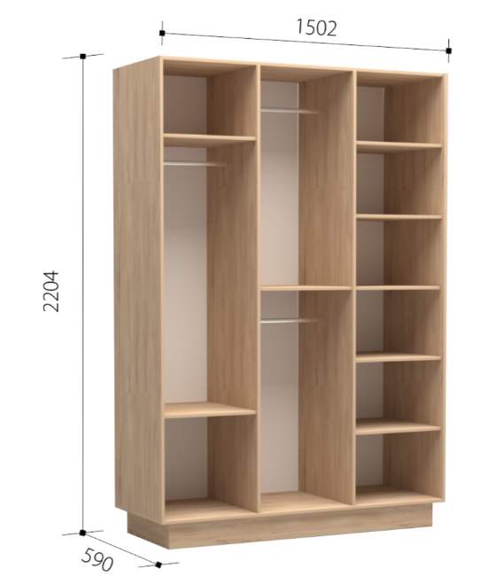 SPLIT Шкаф  3-х дверн.д/платья и белья 1502мм МДФ мат. Гиннесс мат/сосна северная