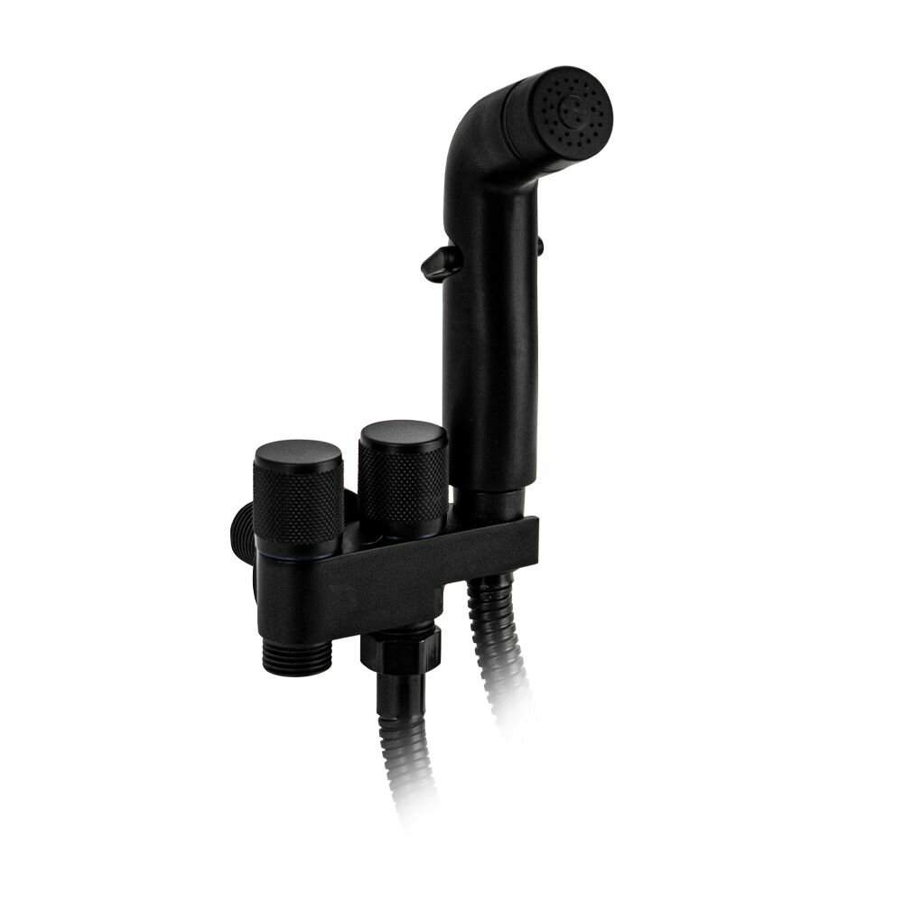 Набор с гигиен, душем МАК 2042 кран с выход,подключ, к унитаз, лейка, шланг, встроен.кроншт. ЧЕРНЫЙ