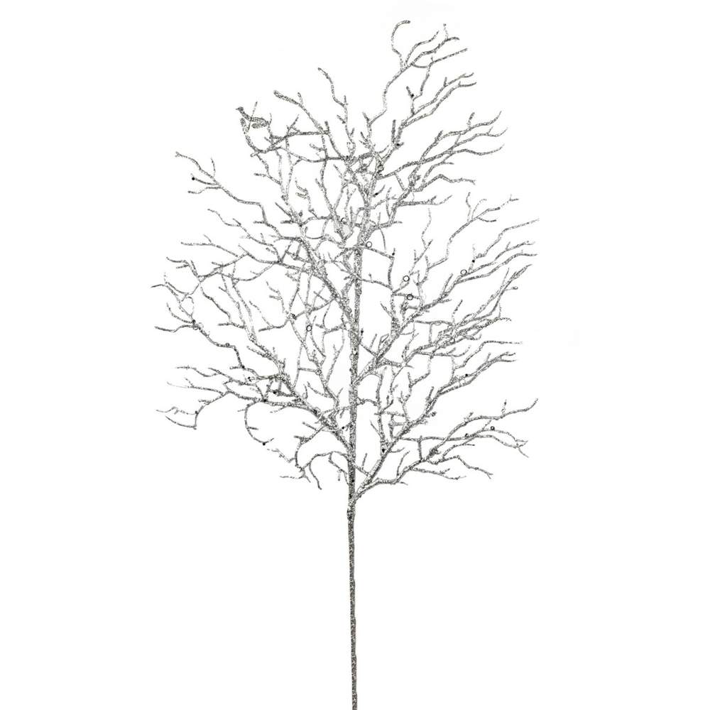 DECOLINE Ветка декоративная HST24-994-2 с глиттером 76см серебро 