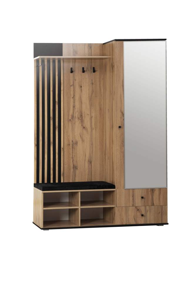 Шкаф д/прихожей "Либерти" 51.22 (дуб вотан/чер./проф:Masa Decor дуб вотан,зеркало) опора h20мм
