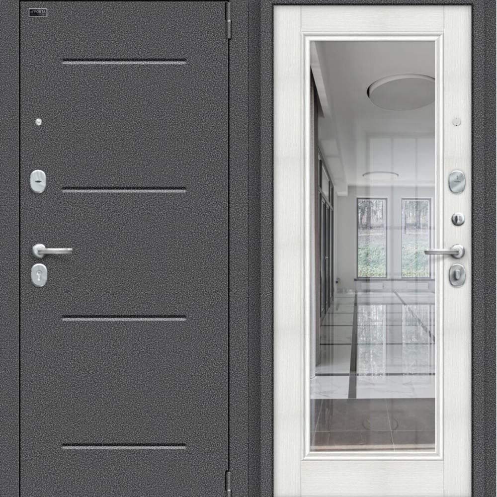 Дверь мет. Porta S-2 104/П61 Bianco Veralinga R/Антик Серебро.205*98 Лев.