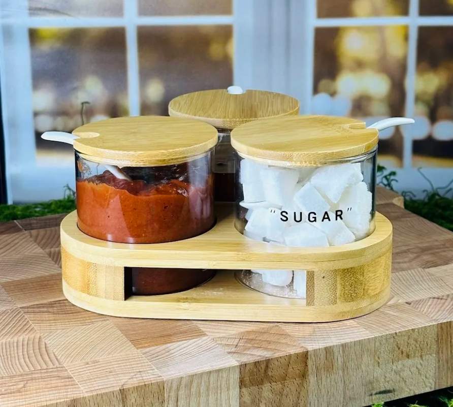 LENARDI Набор банок д/сыпучих 160-230 3шт на подставке стекло/бамбук