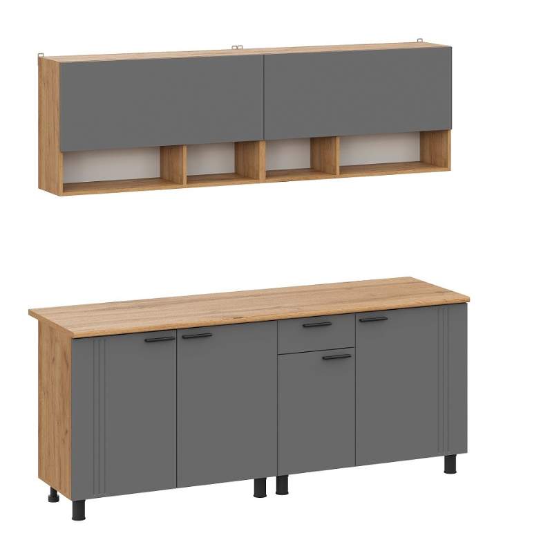 Кухня КГ Монако(2000) Дуб золотой/Графит/Дуб вотан