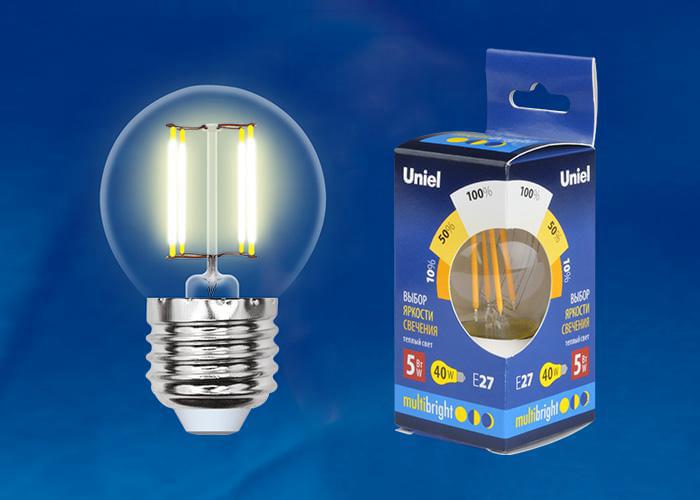 Лампа Uniel Multibright LED-G45- 5W/WW/E27/CL/MB  GLM10TR ШАР UL-00002370
