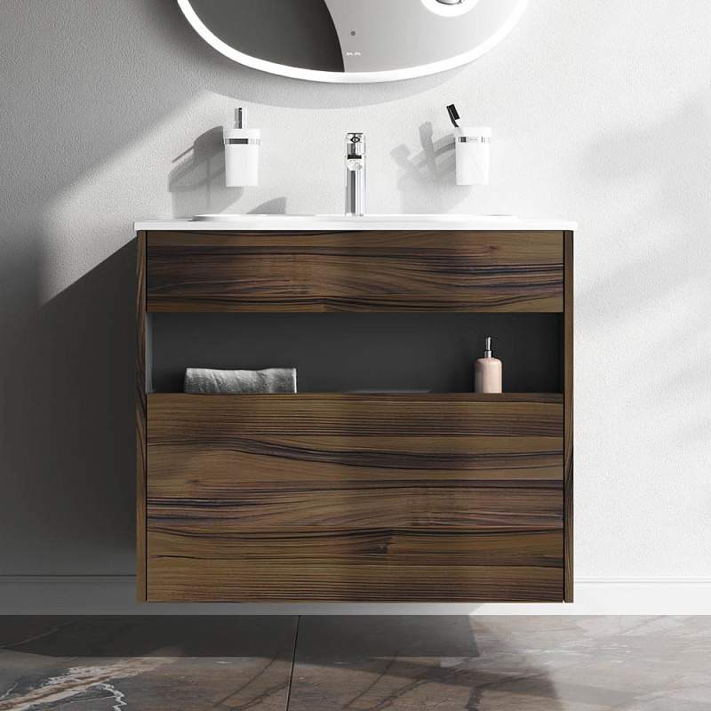 Тумба с раковиной FUNC 80см M8FWPC0800WM лит.мрамор, белый матовый