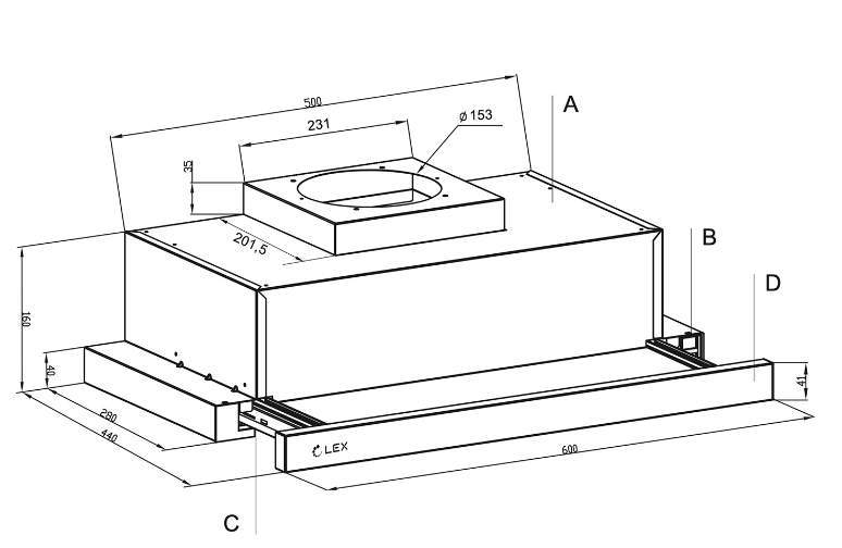Кухонная вытяжка LEX HERMES G 600 WHITE  38677