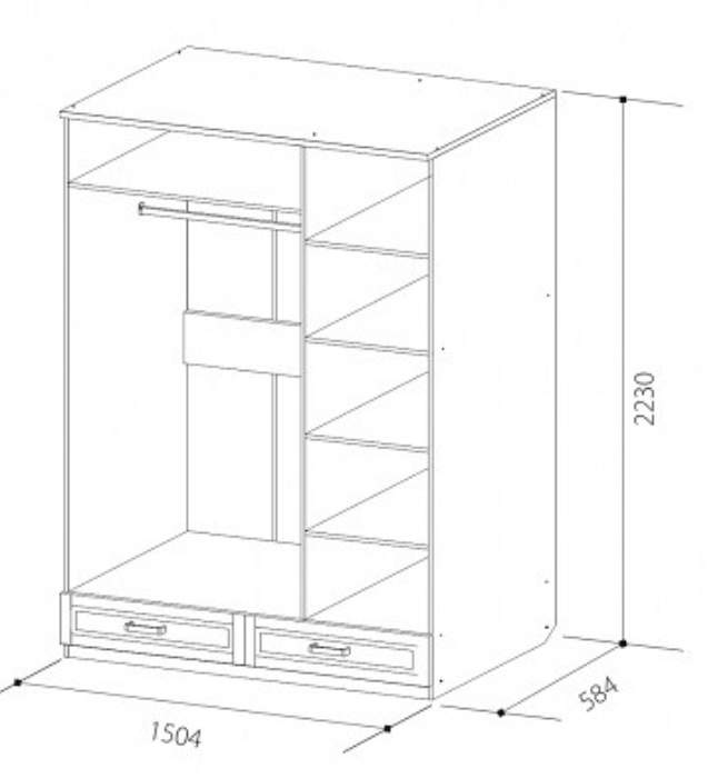 Ивушка-10  Шкаф 3-х двер.1500   фасад Прованс МДФ мат. Сноу матов./Дуб Делано