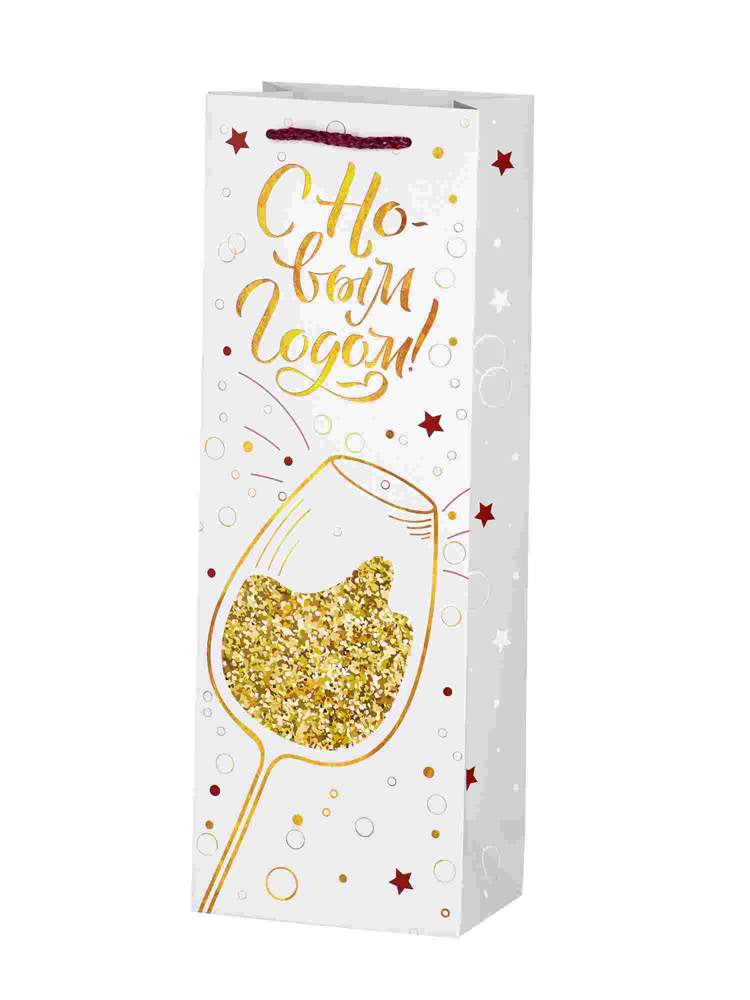 ФЕНИКС ПРЕЗЕНТ Пакет подарочный НГ 82605 Золотой бокал 12,7х36,8х8,3см