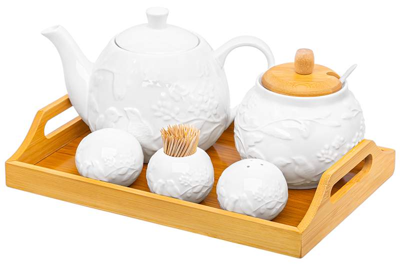 ELAN GALLERY Птички на ветке Набор д/сервировки 540860 чайник+сахарница+н-р д/специй на подносе