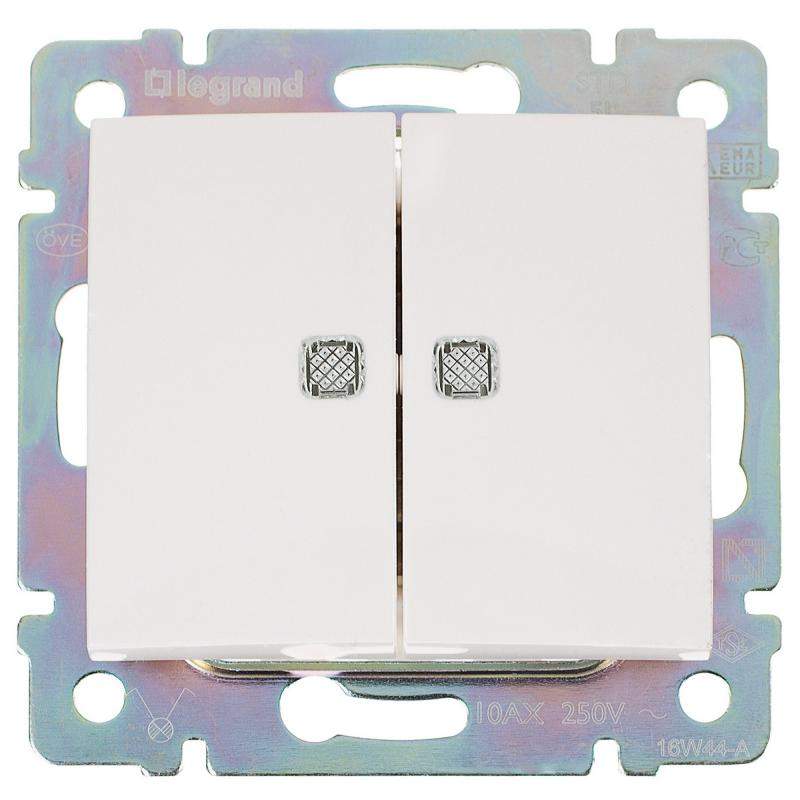 Переключатель  VALENA  2кл.с подсв. 10А белый 774212